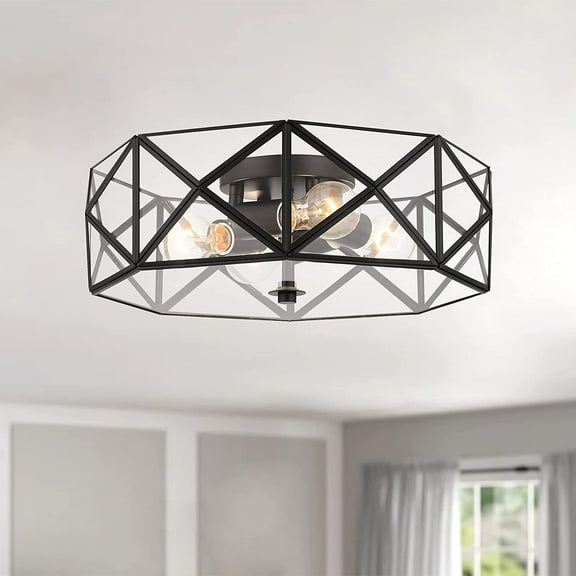 Vanity Art 4 Light 16.93 Inches Unique Statement Geometric Flush Mount Lighting | Modern Hanging Ceiling Lights Fixtures for Dining Room Living Room Bed Room Kitchen SYBG1704-BK