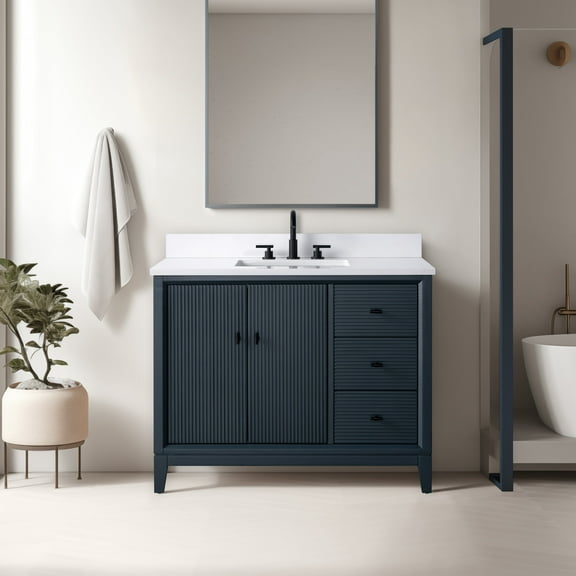 Vanity Art 42" Bathroom Vanity with Sink and Engineered Marble Top, Freestanding Storage Cabinet with 2 Drawers, 1 Shelf and Flip Down Tray