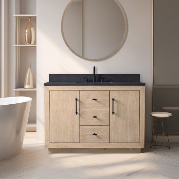 Vanity Art 42" Single Bathroom Vanity with Sink, Freestanding Bath Storage Cabinet with Black Limestone Top