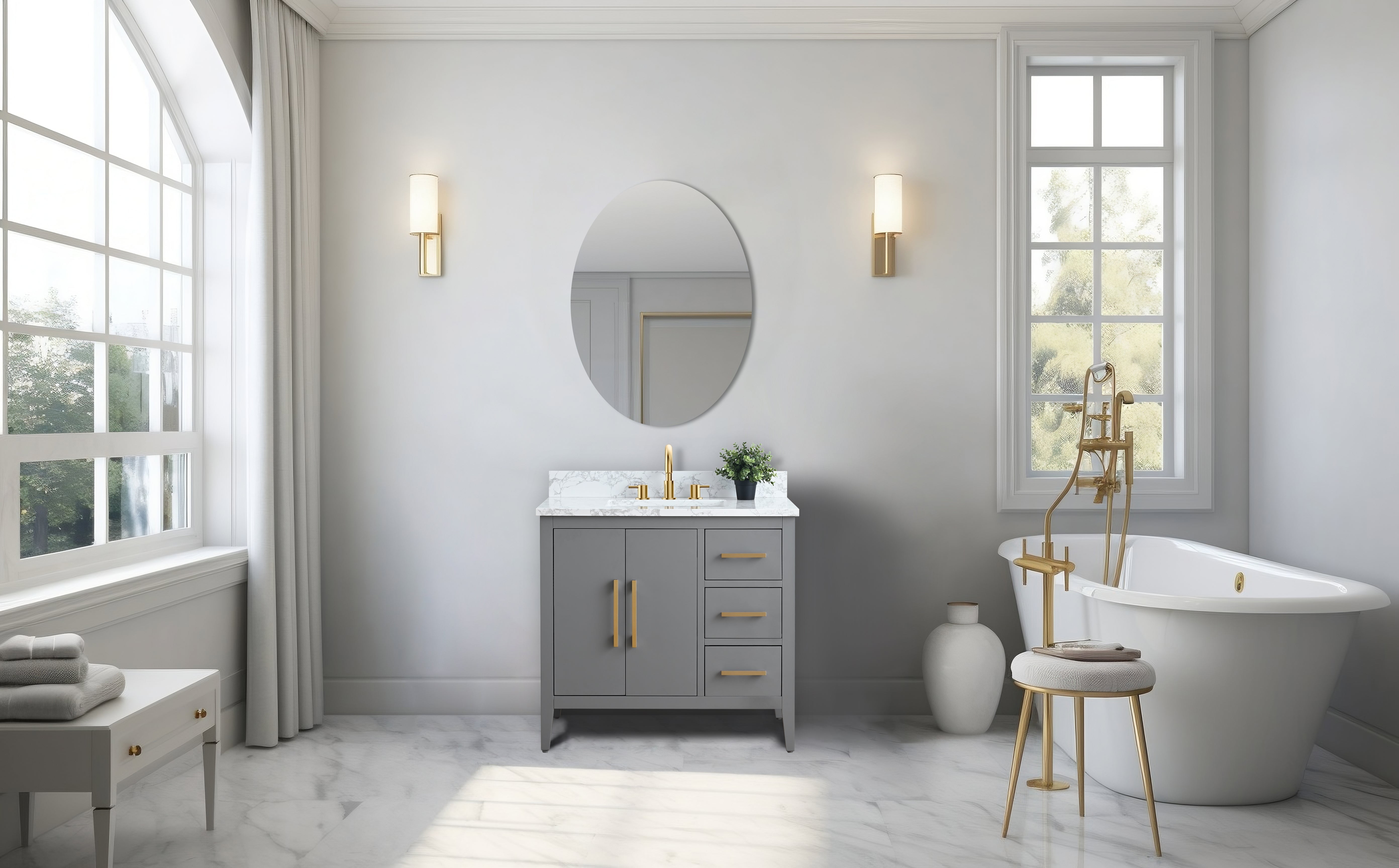 Cashmere Gray 42'' Single Bathroom Vanity with Engineered Marble Top