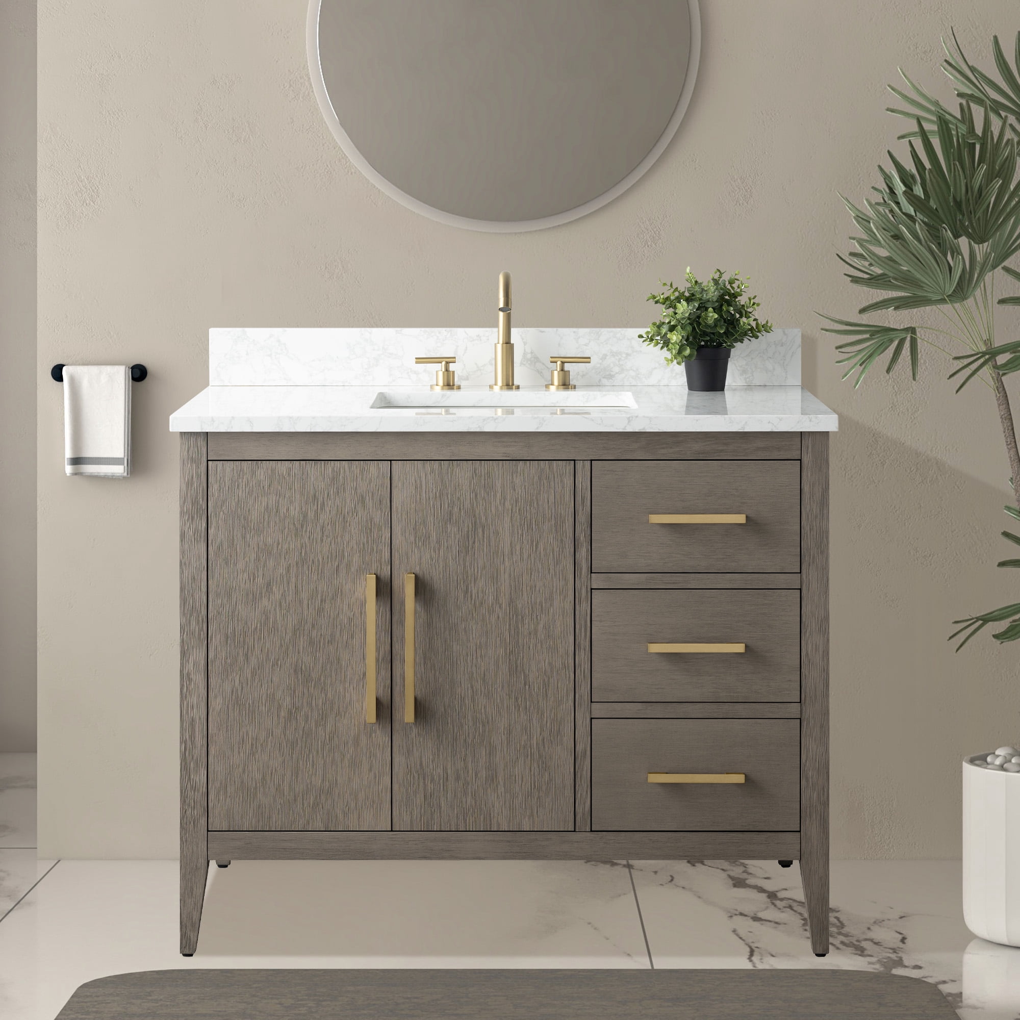Vanity Art 42” Single Sink Bathroom Vanity Cabinet with Ceramic Countertop