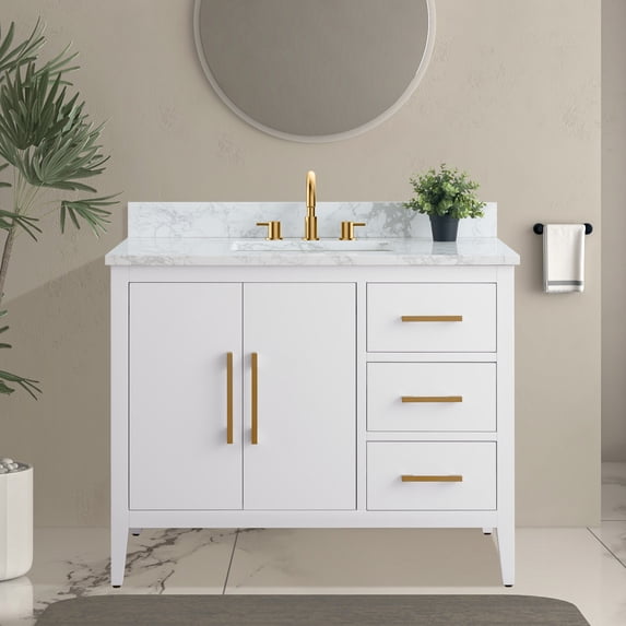 Vanity Art 42" Single Sink Bathroom Vanity Cabinet with Ceramic Countertop