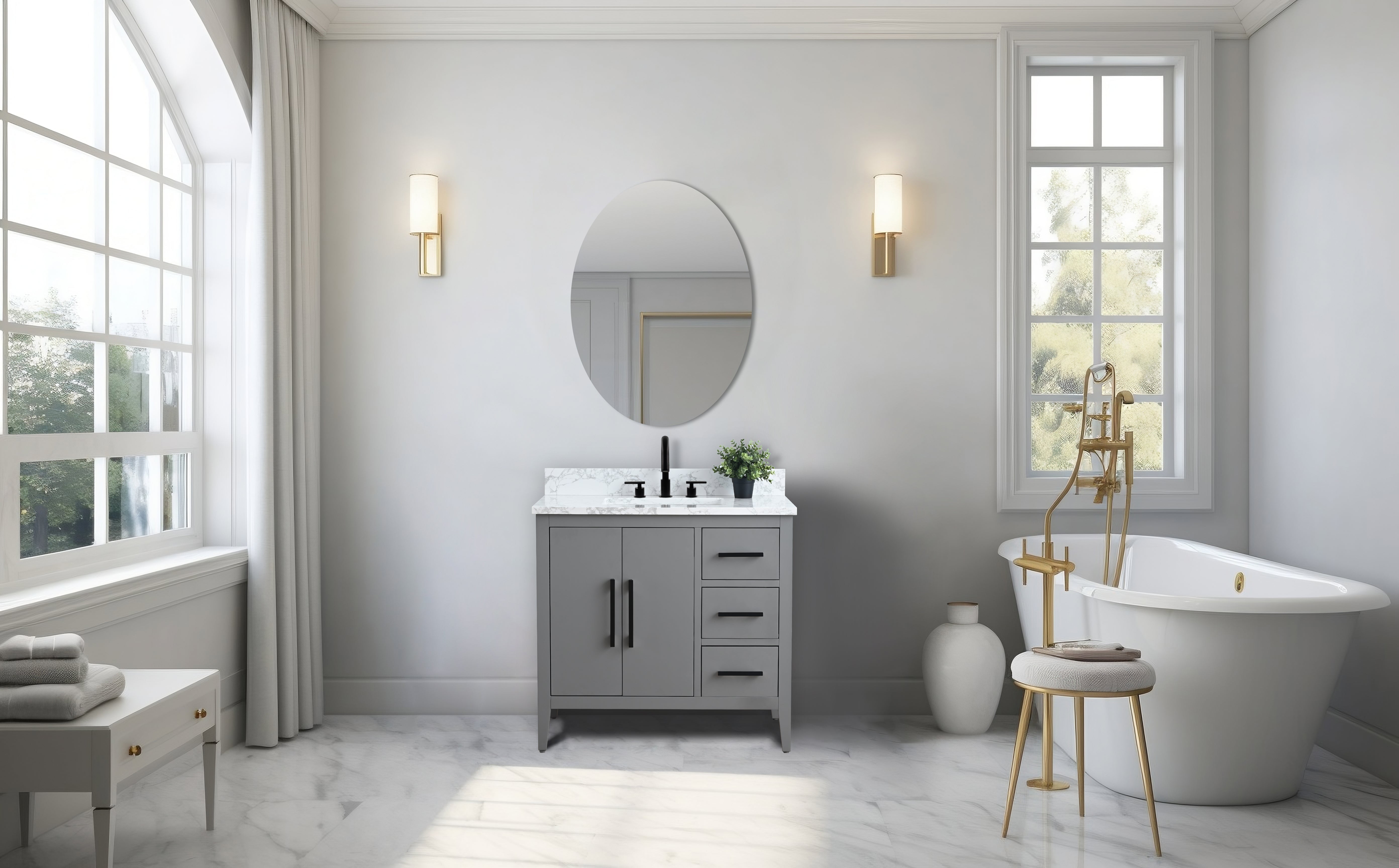 Cashmere Gray 42" Freestanding Bathroom Vanity with Engineered Marble Top