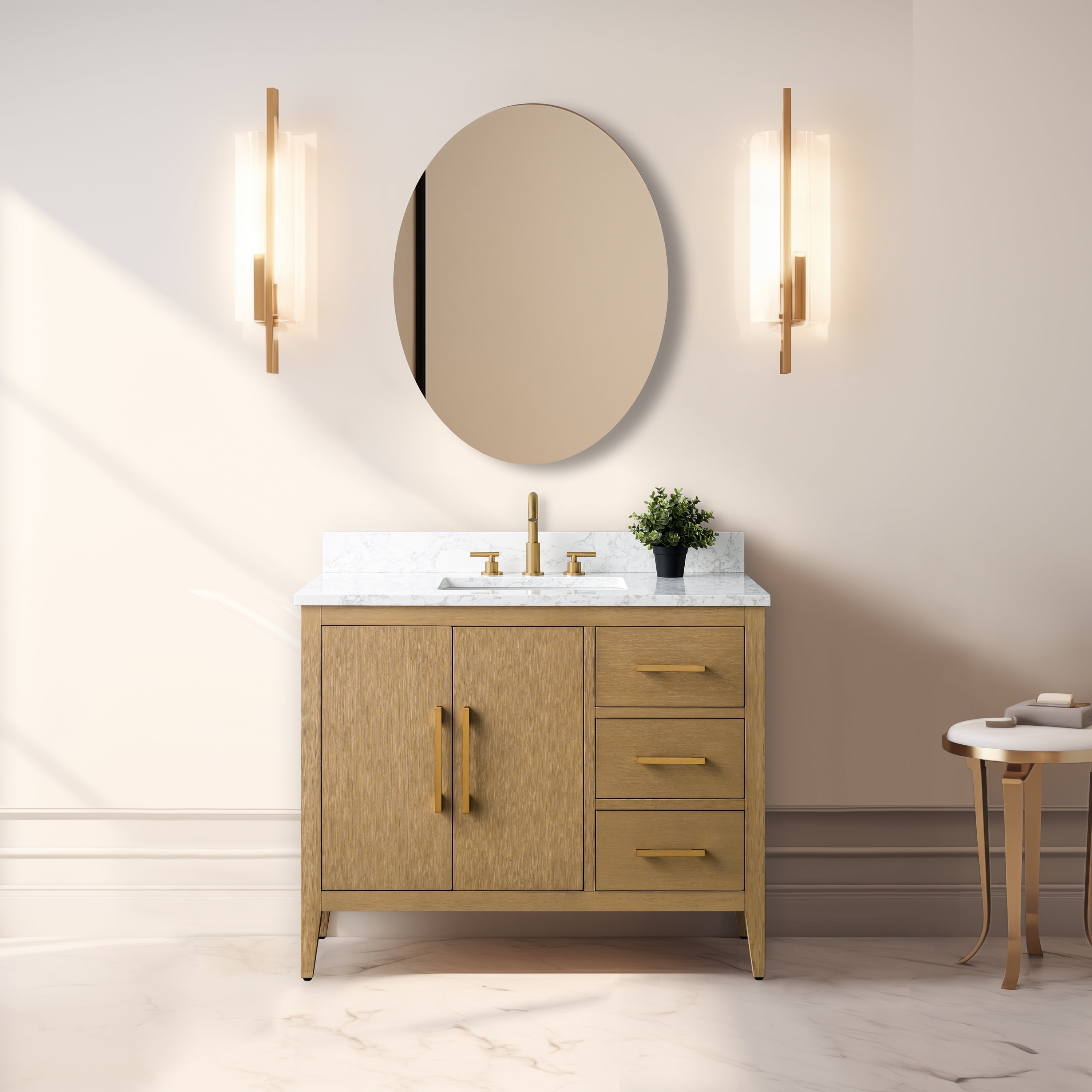 42'' Natural Oak Single Bathroom Vanity with Marble Top