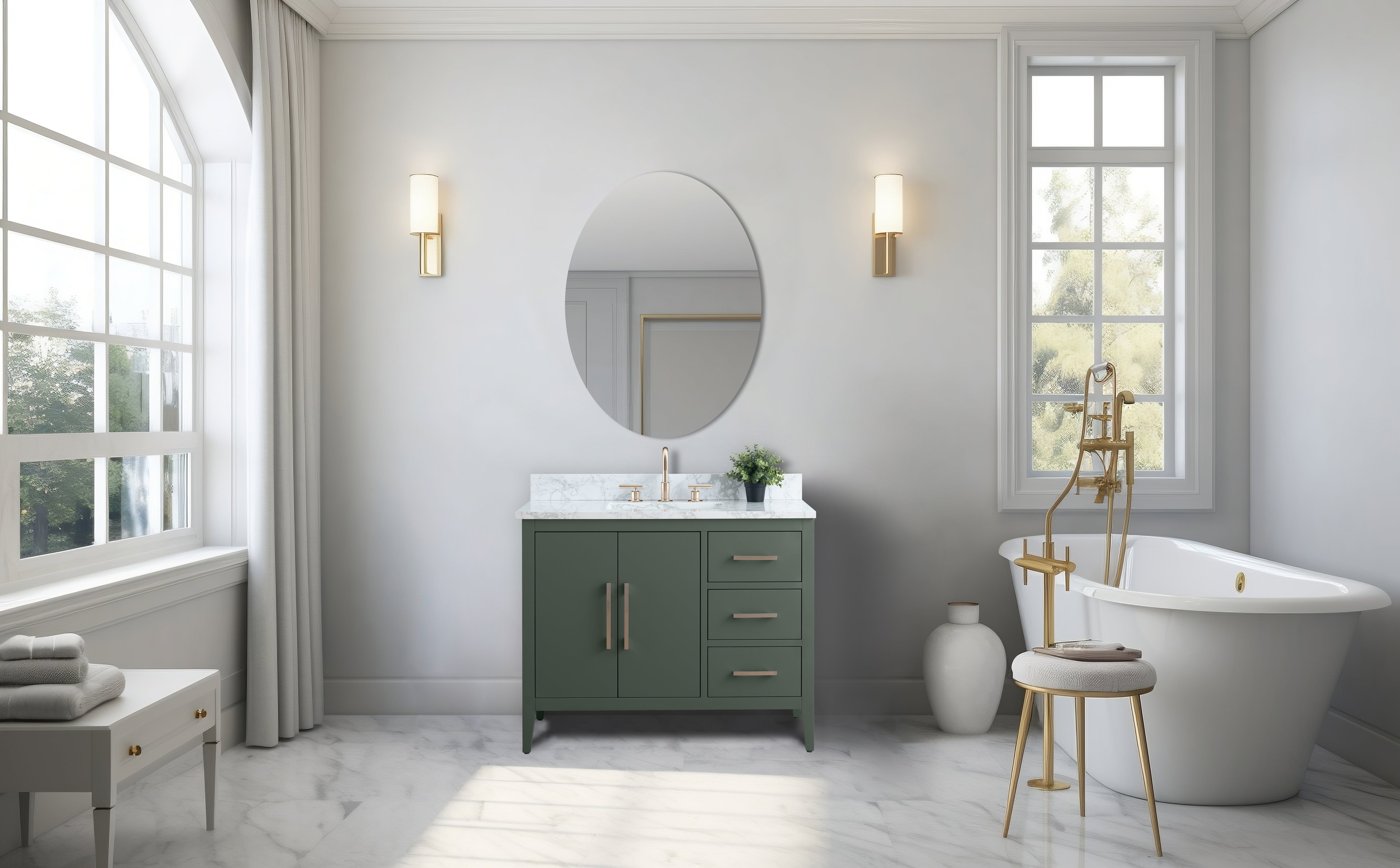 Vintage Green 42" Single Bathroom Vanity with Engineered Marble Top
