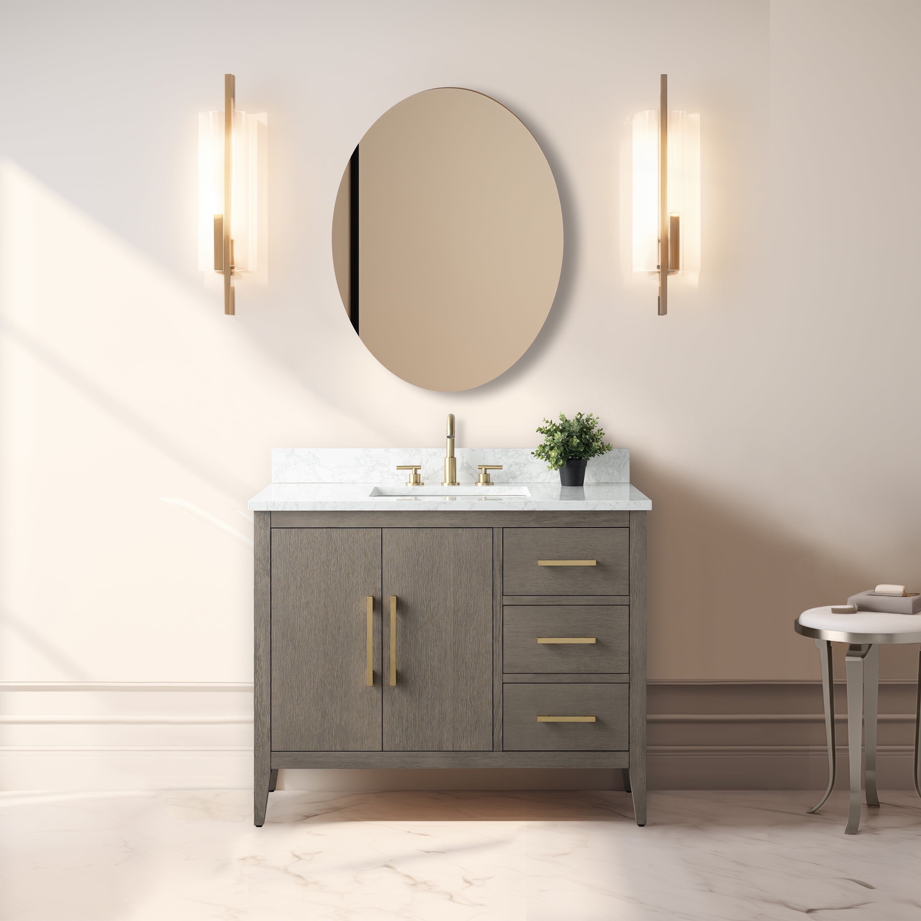 42'' Driftwood Gray Single Bathroom Vanity with Marble Top