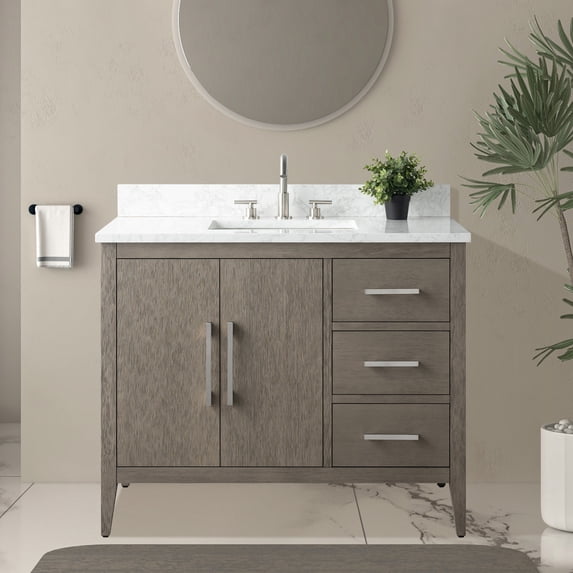 Vanity Art 42" Single Sink Bathroom Vanity Cabinet with Ceramic Countertop