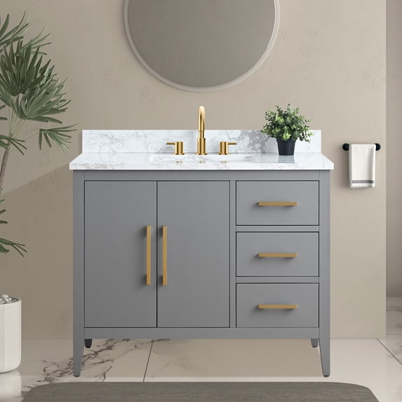 Vanity Art 42" Single Sink Bathroom Vanity Cabinet with Ceramic Countertop