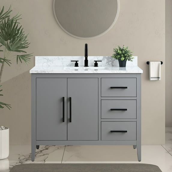 Vanity Art 42" Single Sink Bathroom Vanity Cabinet with Ceramic Countertop