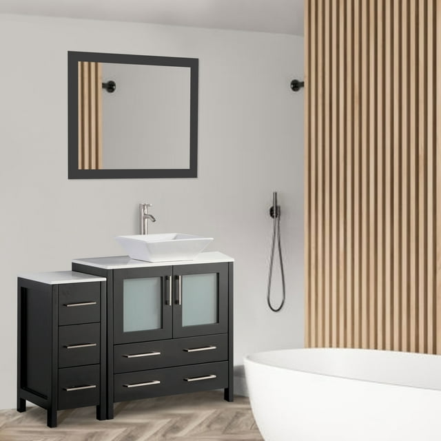 Vanity Art 42" Single Sink Bathroom Vanity Set with Engineered Marble Top and Free Mirror
