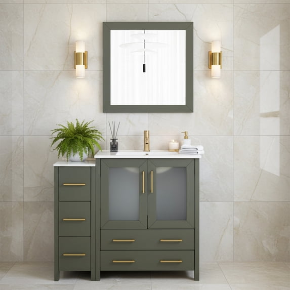 Vanity Art 42" Single Sink Freestanding Bathroom Vanity Set with Ceramic Top and Mirror