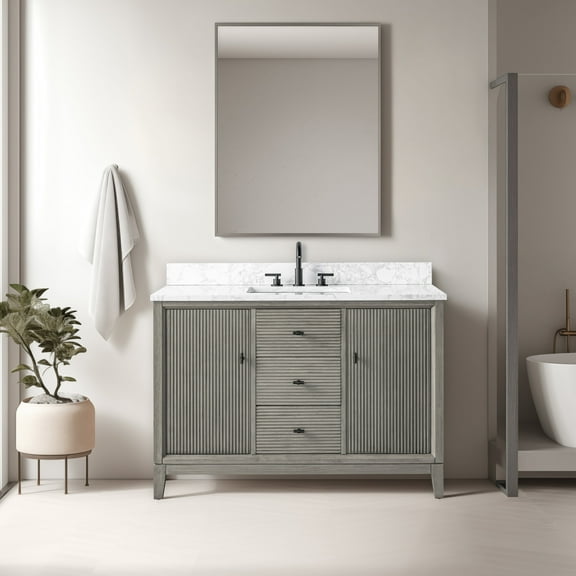 Vanity Art 48" Bathroom Vanity with Sink and Engineered Marble Top, Freestanding Storage Cabinet with 2 Drawers, 2 Shelves and 1 Flip Down Tray