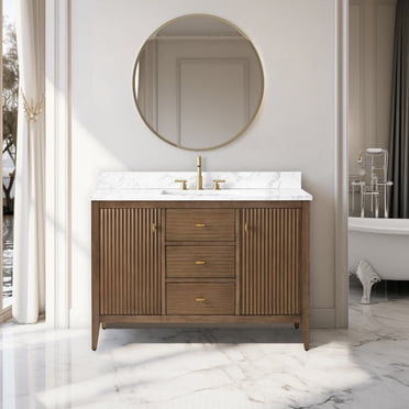 "Gavino 48"" Light Brown Wood Vanity, Composite Stone Top, Modern ...