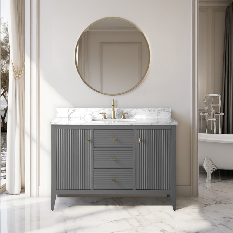 48'' Gray Freestanding Bathroom Vanity with Marble Top