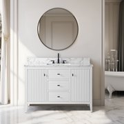 Vanity Art 48" Double Door Bathroom Vanity with Sink, Freestanding Storage Cabinet with Engineered Marble Top, Flip Down Tray, Drawer, and Shelf