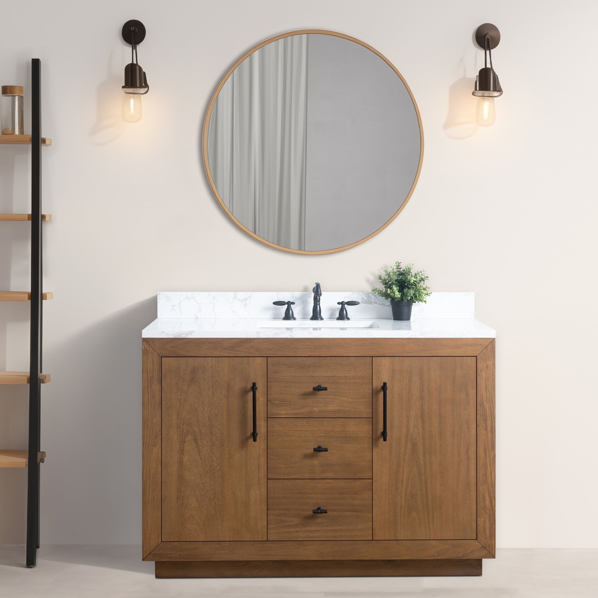 48'' Tan Poplar Wood Bathroom Vanity with Marble Top