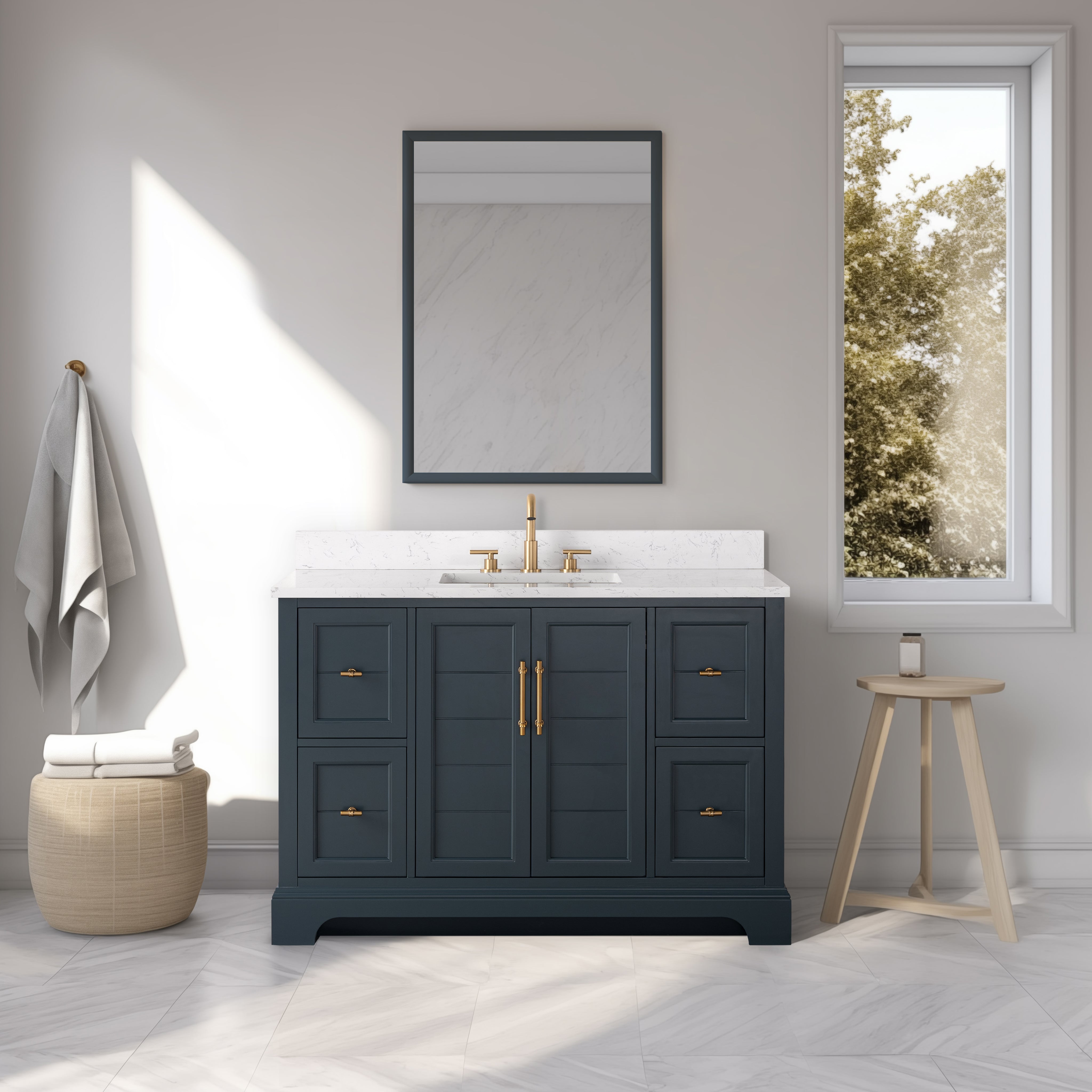 Vanity Art 48 Inch Single Sink Bathroom Vanity With Ceramic Sink and ...
