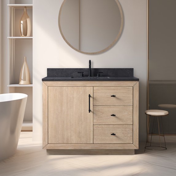 Vanity Art 48" Single Bathroom Vanity with Sink, Freestanding Bath Storage Cabinet with Black Limestone Top