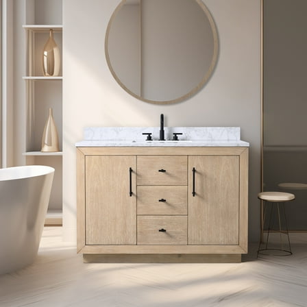 Vanity Art 48" Single Bathroom Vanity with Sink, Freestanding Bath Storage Cabinet with Engineered Marble Top
