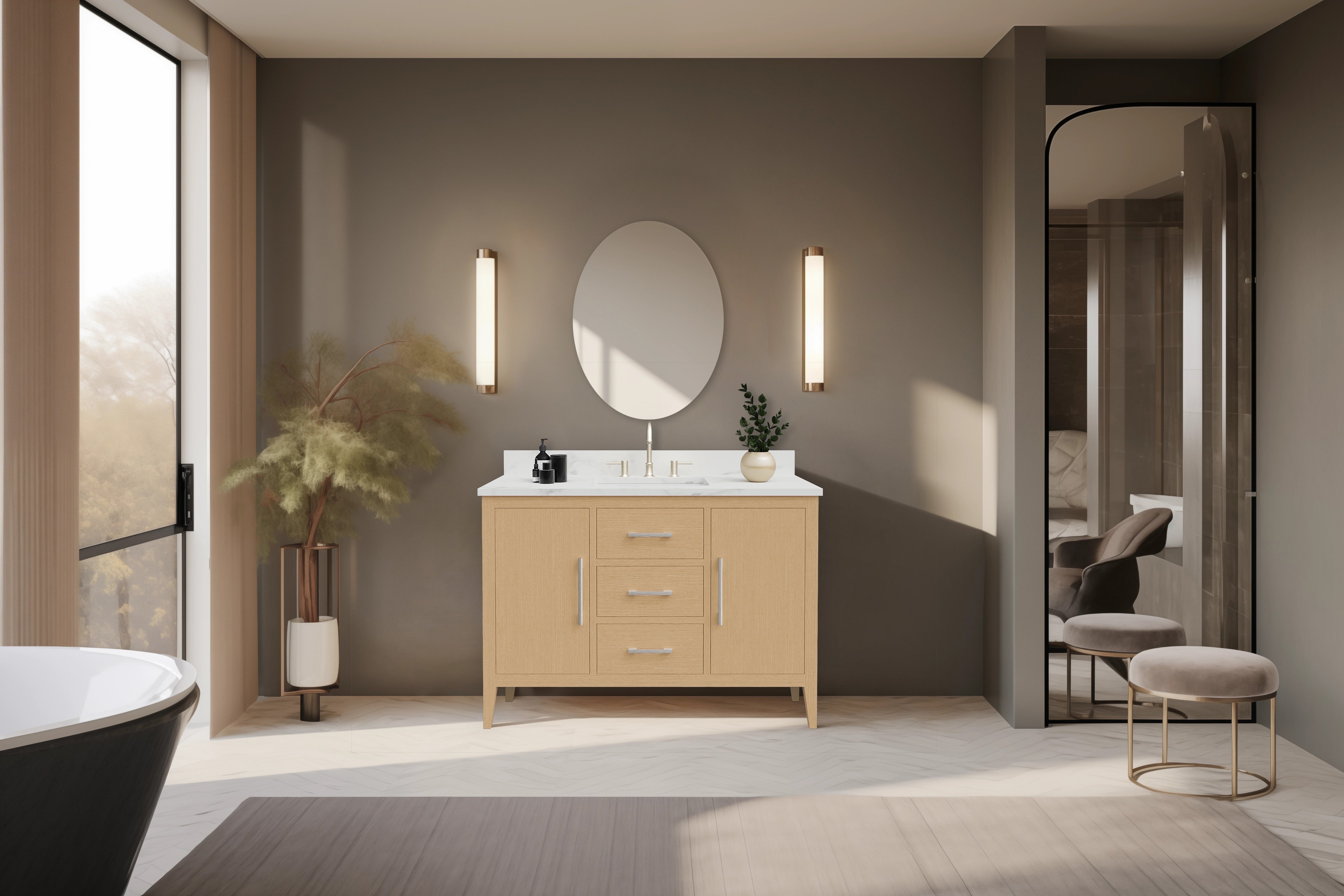 Natural Oak 48'' Single Bathroom Vanity with Marble Top