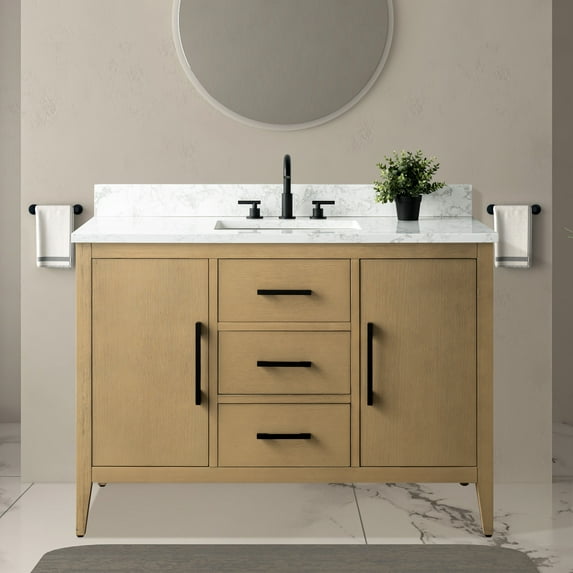 Vanity Art 48" Single Sink Bathroom Vanity Cabinet with Ceramic Countertop