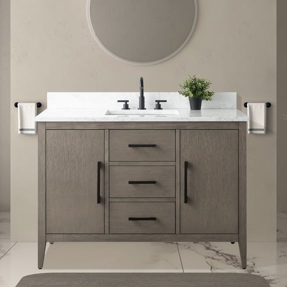 Vanity Art 48” Single Sink Bathroom Vanity Cabinet with Ceramic Countertop