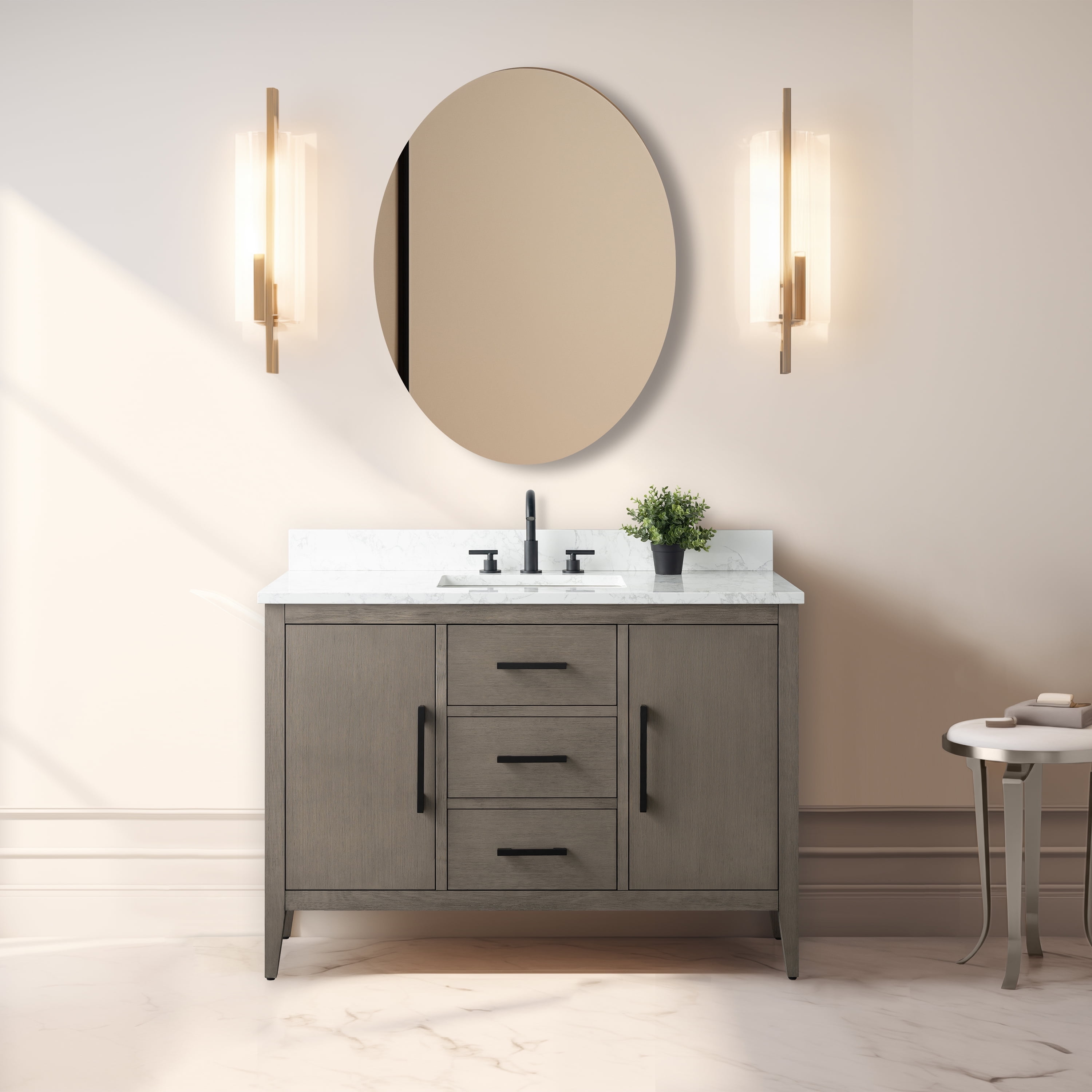 48'' Driftwood Gray Single Bathroom Vanity with Marble Top