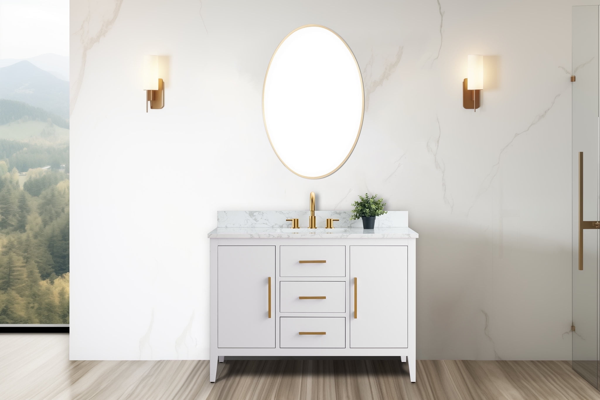 White 48'' Single Bathroom Vanity with Engineered Marble Top