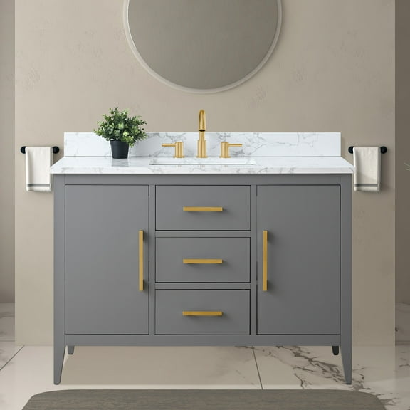 Vanity Art 48" Single Sink Bathroom Vanity Cabinet with Engineered Marble Countertop