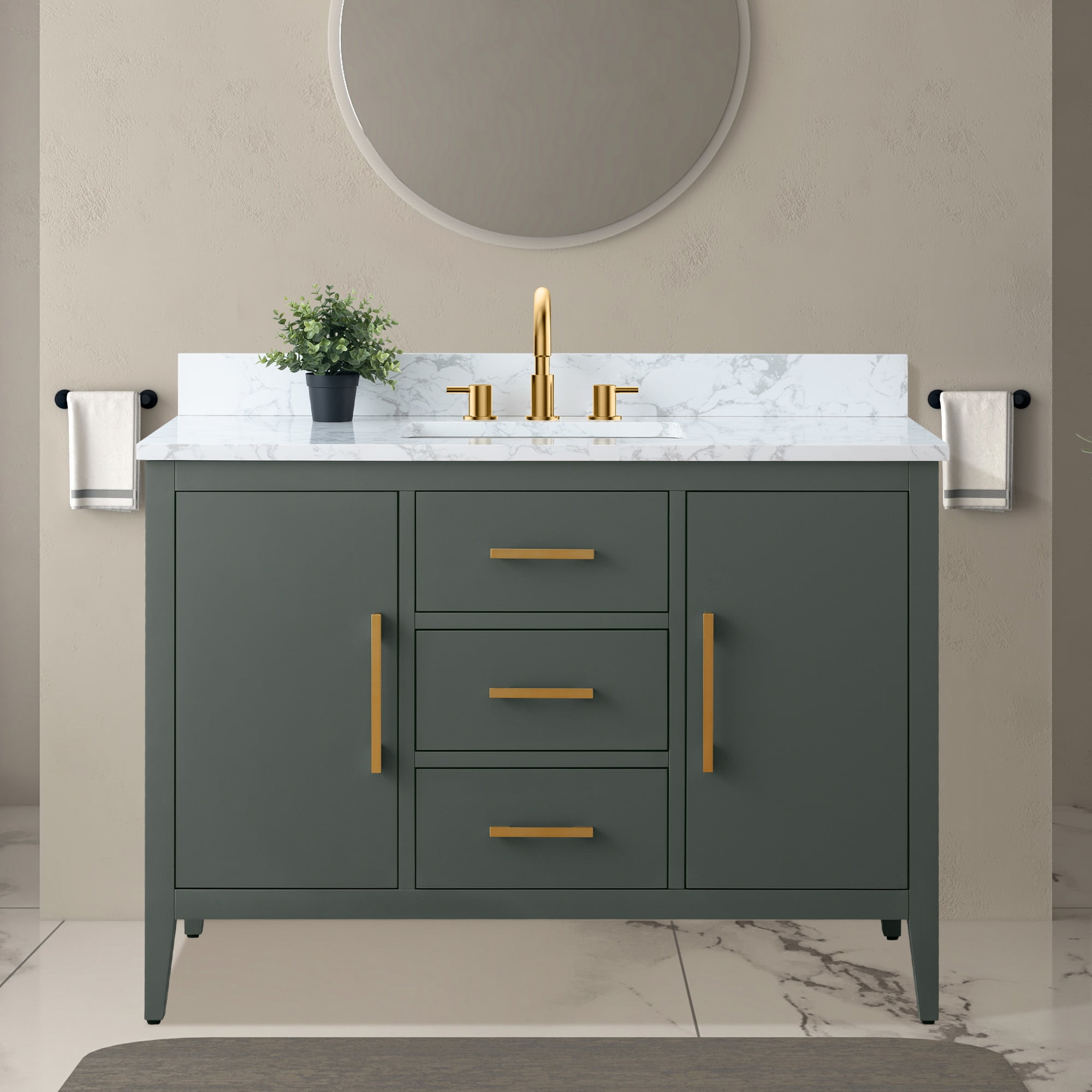 48'' Vintage Green Single Bathroom Vanity with Marble Top