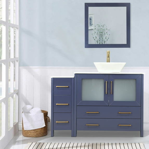 Vanity Art 48" Single Sink Bathroom Vanity Set with Engineered Marble Top and Free Mirror