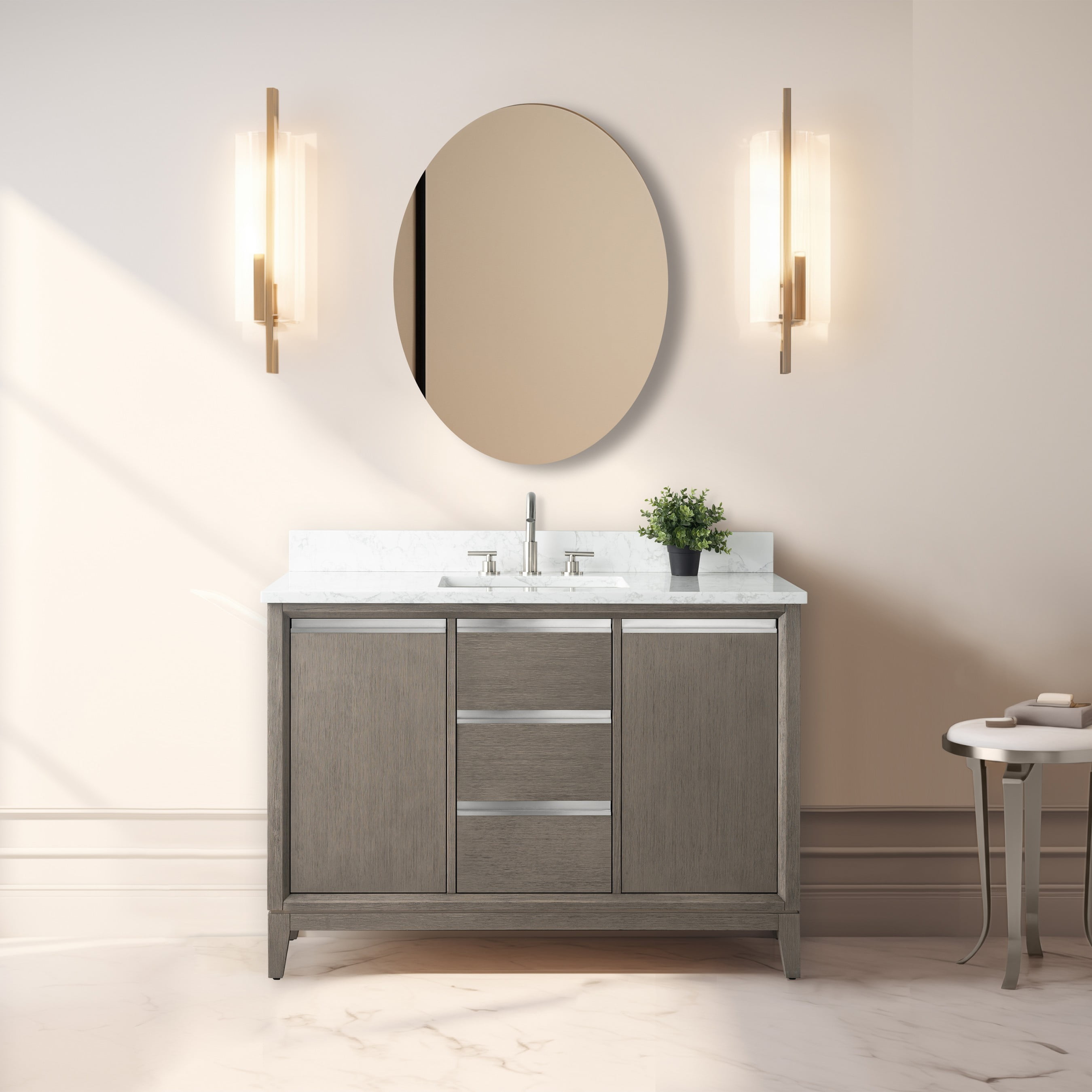 Driftwood Gray 48" Single Sink Bathroom Vanity with Engineered Marble Top