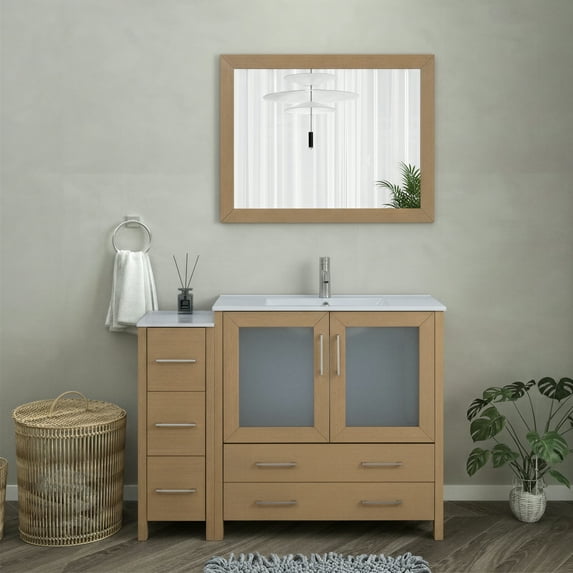Vanity Art 48" Single Sink Freestanding Bathroom Vanity Set with Ceramic Top and Mirror
