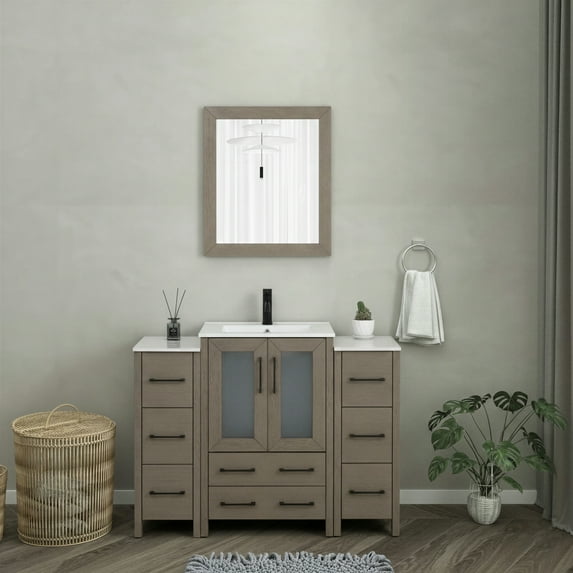 Vanity Art 48" Single Sink Freestanding Bathroom Vanity Set with Ceramic Top and Mirror