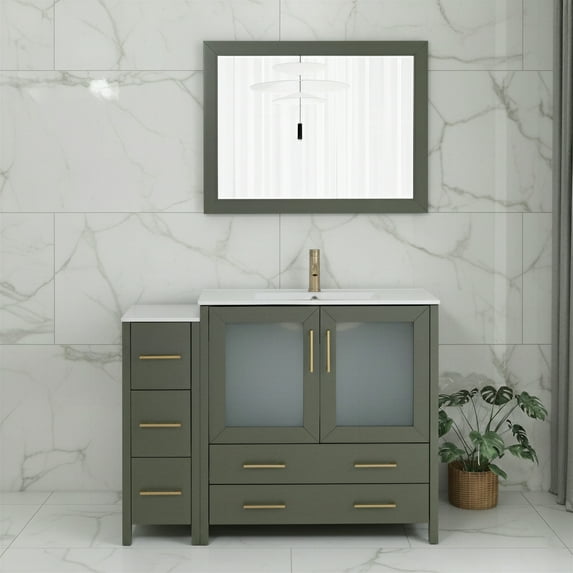 Vanity Art 48" Single Sink Freestanding Bathroom Vanity Set with Ceramic Top and Mirror