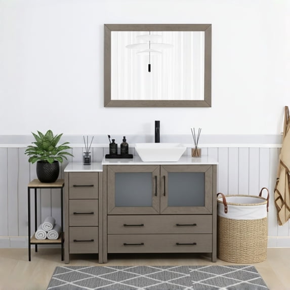 Vanity Art 48" Single Sink Freestanding Bathroom Vanity Set with Engineered Marble Top and Mirror