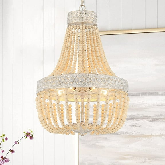Vanity Art 5 Light Unique Empire Chandelier with Beaded Accents | Modern Hanging Lighting, Ceiling Lights Fixtures for Dining Room Living Room Bed Room Kitchen SYB5265WO-LT