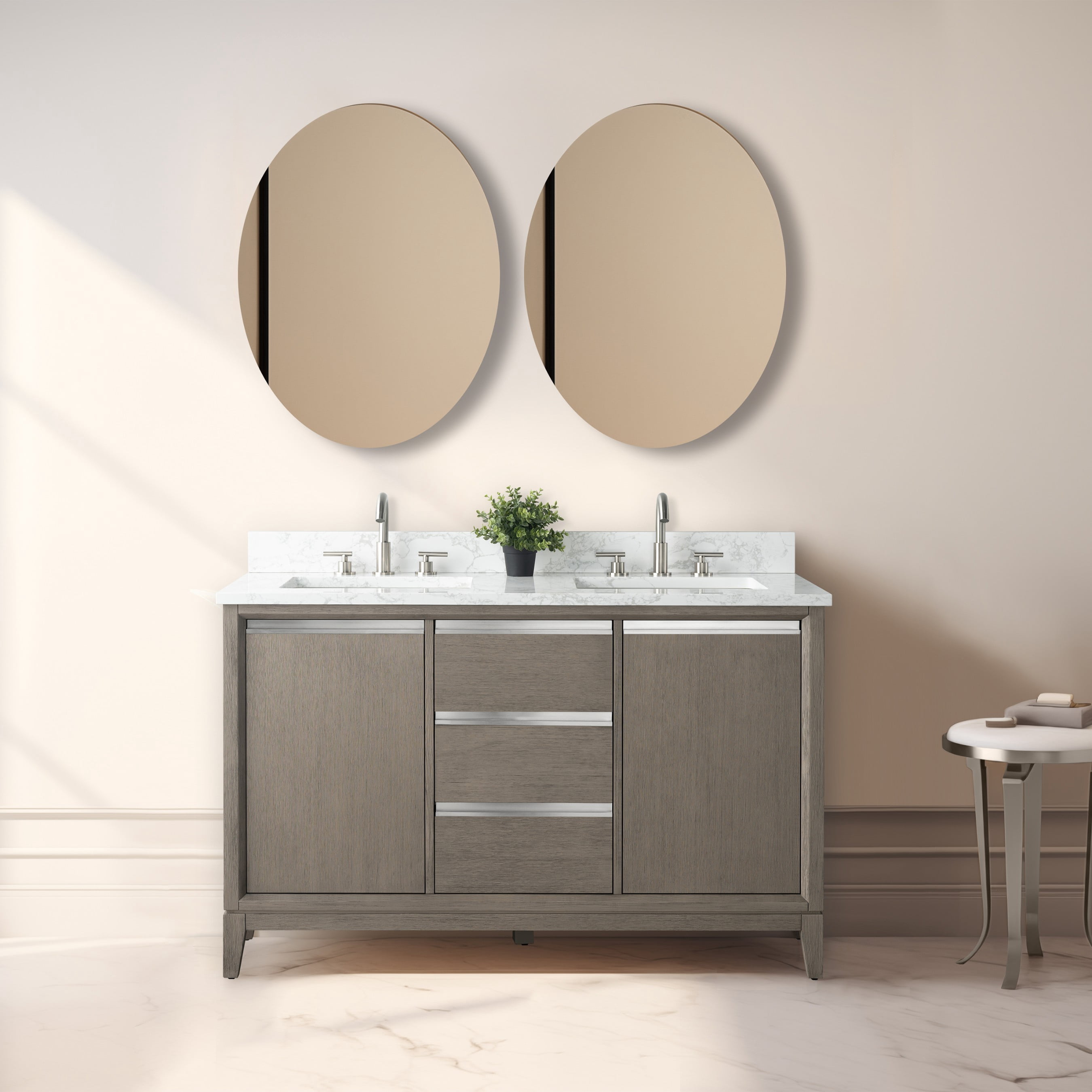 Vanity Art 54” Double Sink Bathroom Vanity Cabinet, Solid Wood Free ...