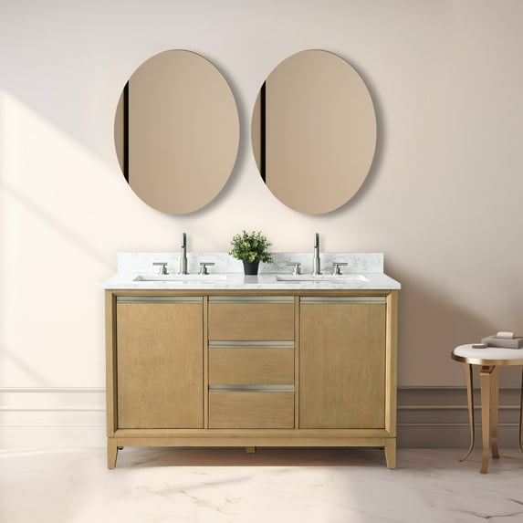Vanity Art 54" Double Freestanding Bathroom Vanity with Sink and Engineered Marble Top