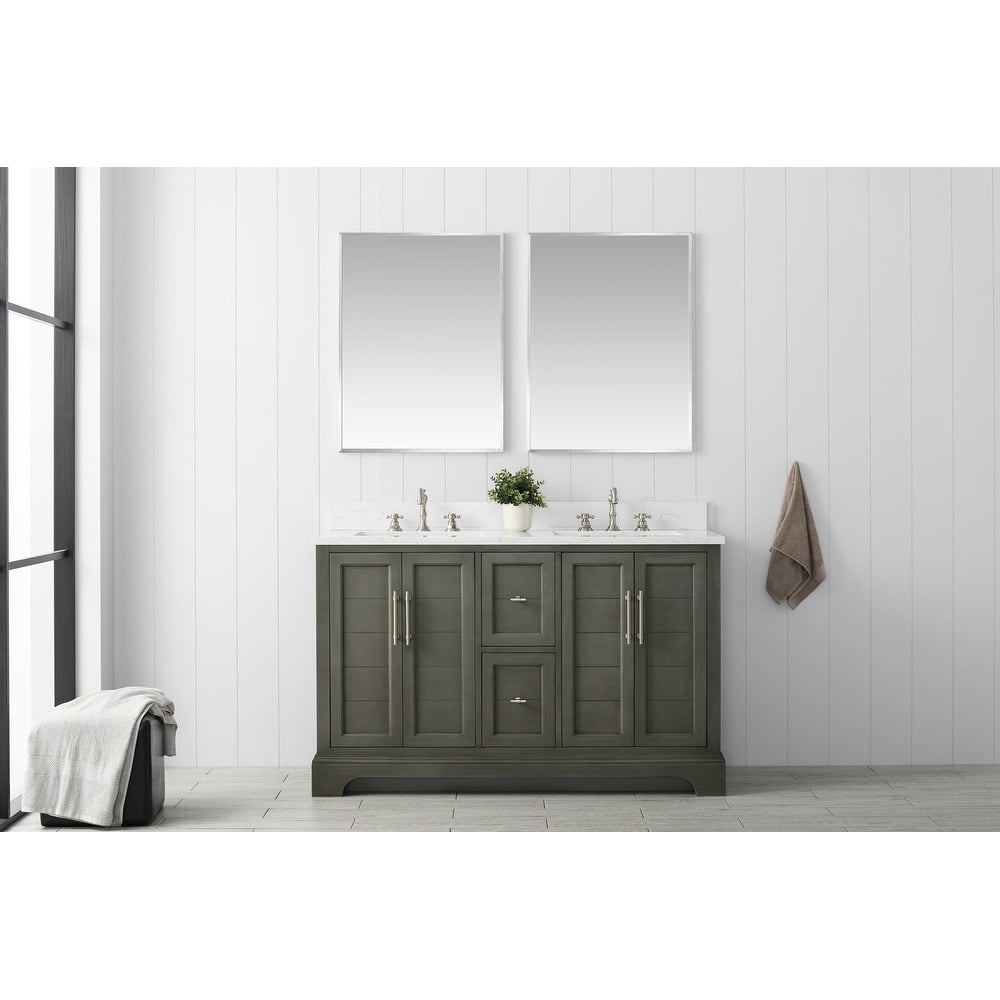 Silver Grey 54" Double Sink Bathroom Vanity with Engineered Marble Top