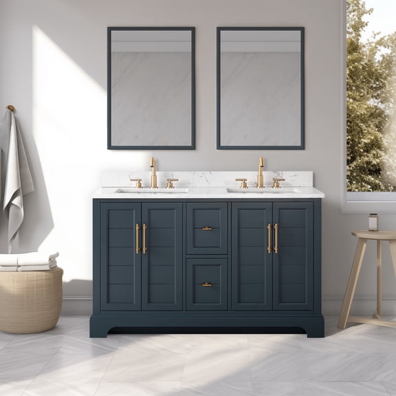 Vanity Art 54 Inch Double Bathroom Vanity with Sink and Top - Modern Freestanding Cabinet with Soft Closing Doors and Drawers