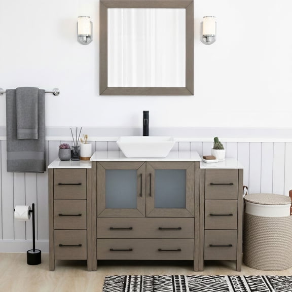 Vanity Art 54" Single Sink Freestanding Bathroom Vanity Set with Engineered Marble Top and Mirror