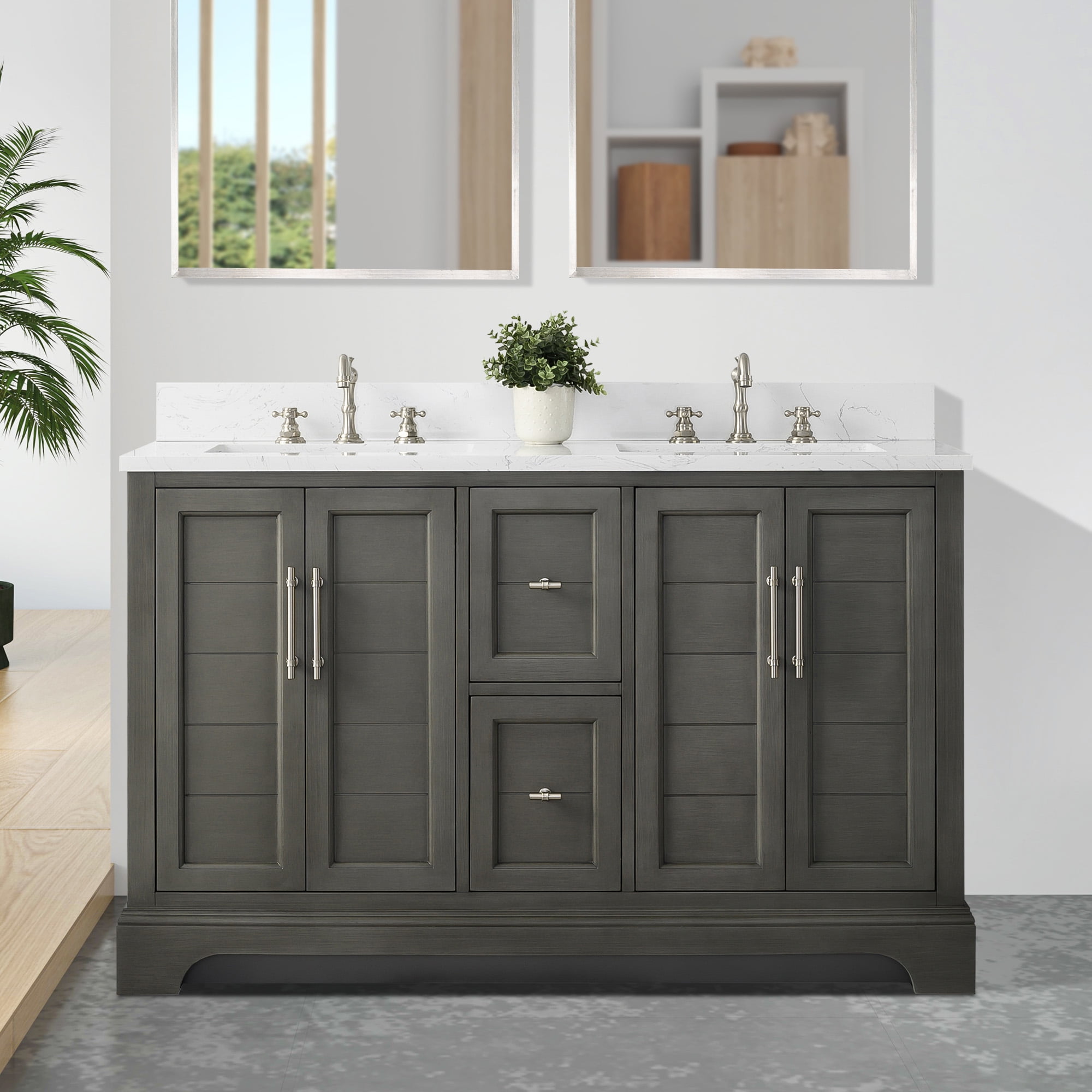 Silver Grey 54" Double Sink Bathroom Vanity with Engineered Marble Top