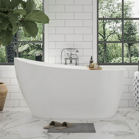 Vanity Art 54" x 28" Acrylic Freestanding Bathtub Contemporary Soaking Tub with Overflow and Pop-Up Drain, VA6525