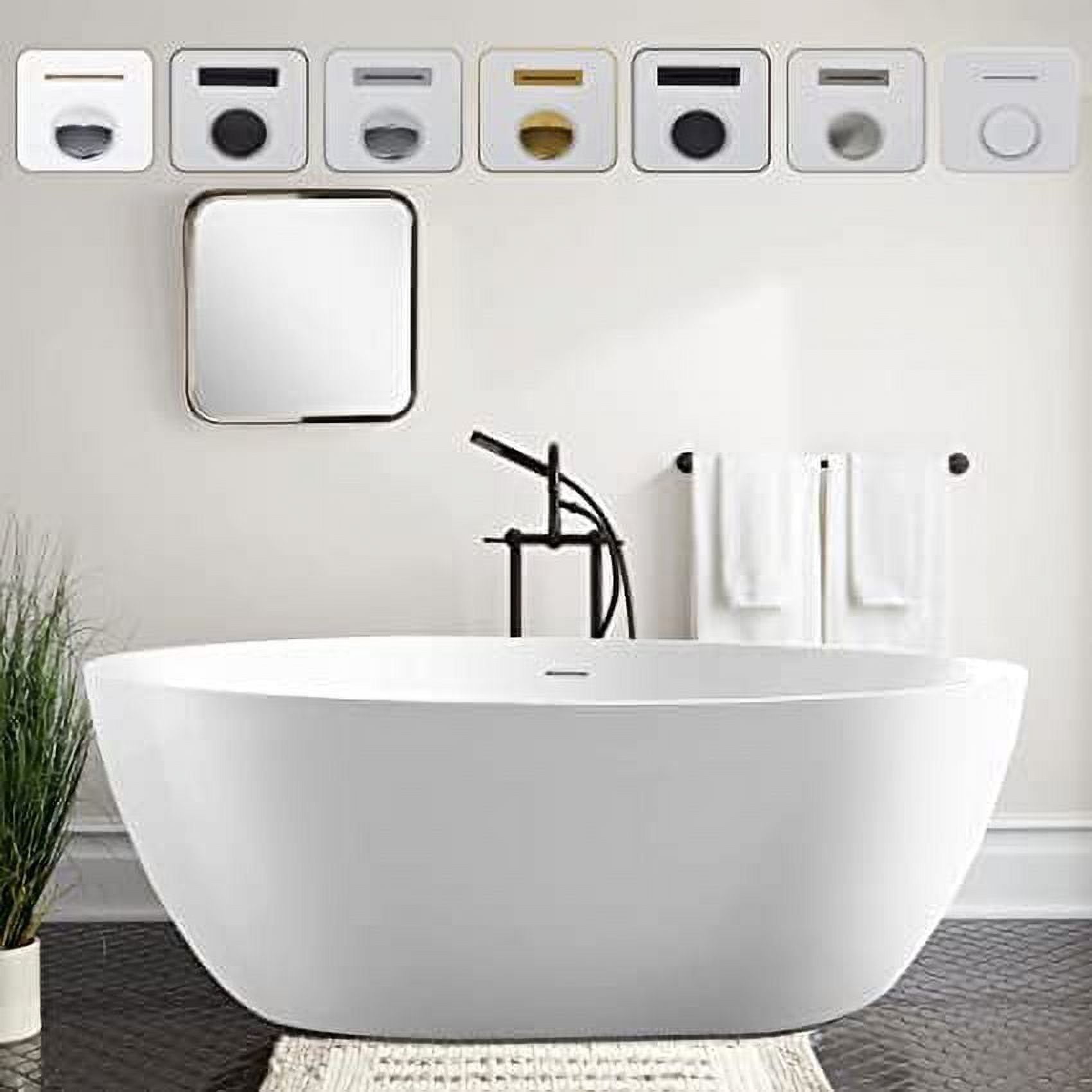 White Acrylic Freestanding Soaking Bathtub with Integrated Overflow