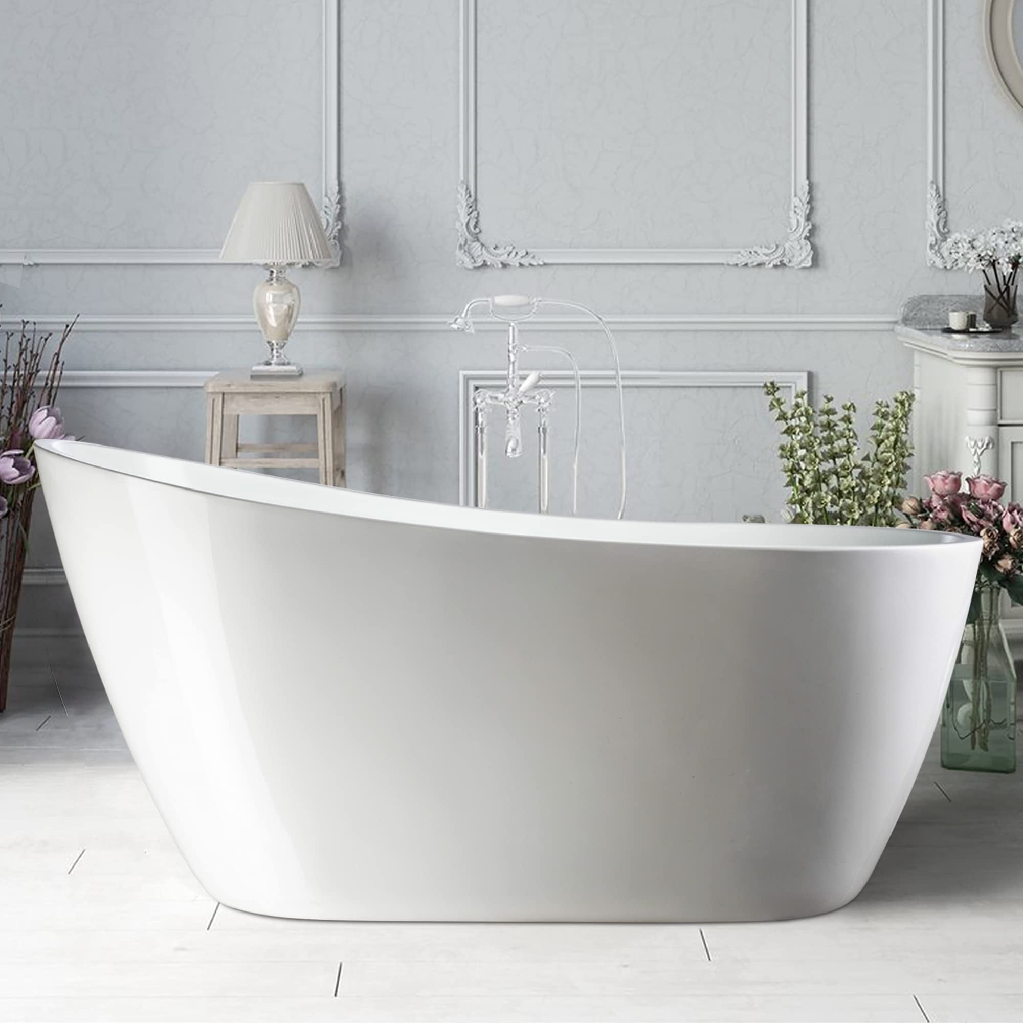 Maya 55" White Acrylic Freestanding Soaking Bathtub
