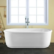 Vanity Art  59-Inch Freestanding Acrylic Bathtub Stand Alone Soaking Tub with Polished Chrome Round Overflow & Pop-up Drain - 59