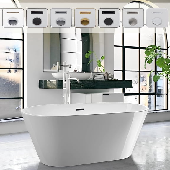 Vanity Art Domme 59" Acrylic Non-Slip Freestanding Soaking Bathtub, White/Oil Rubbed Bronze