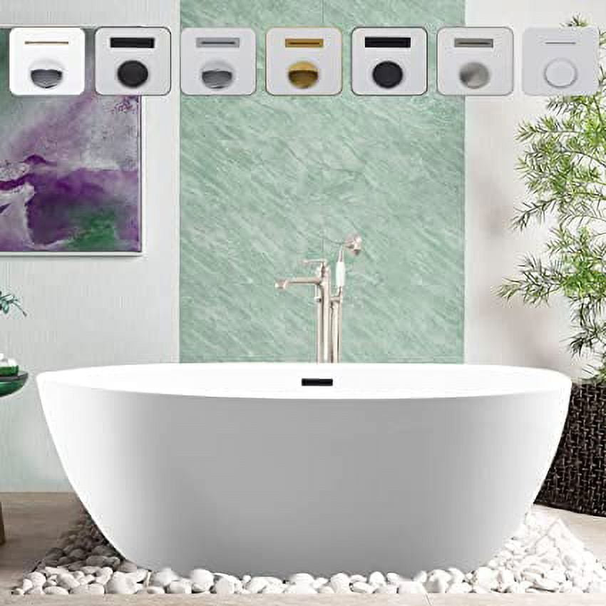 59" White Acrylic Freestanding Oval Bathtub