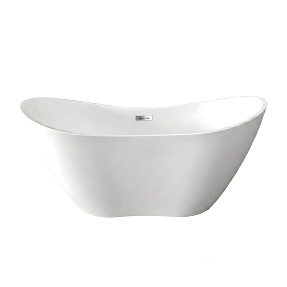Vanity Art Mulhouse 59" Acrylic Freestanding Soaking Bathtub, White/Polished Chrome